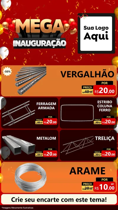 Modelo de TV para TV Vertical com o tema Mega Inauguração para Ferragens