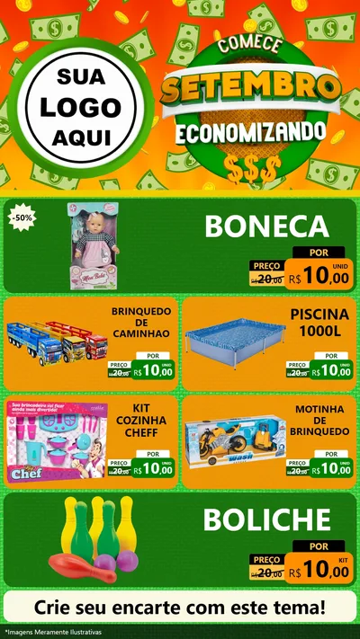 Modelo de TV para TV Vertical com o tema Comece Setembro Economizando para Brinquedos