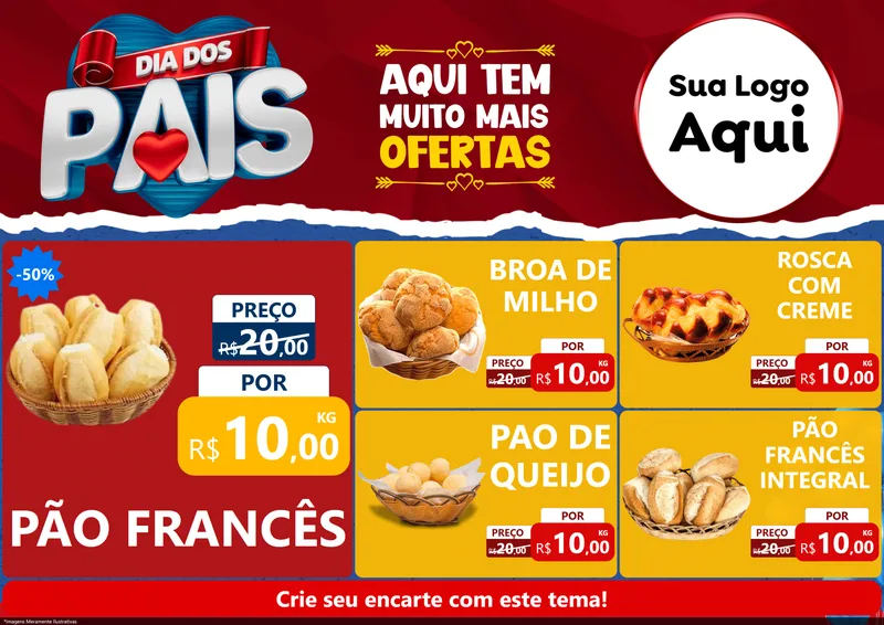 Modelo de Encarte para Encarte A4 Horizontal com o tema Dia dos Pais para Padaria