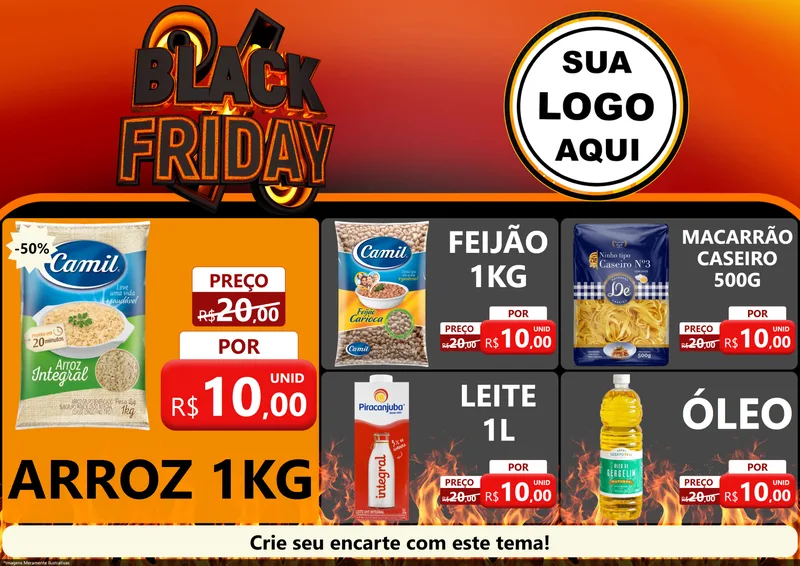 Modelo de Encarte para Encarte A4 Horizontal com o tema Black Friday para Supermercado