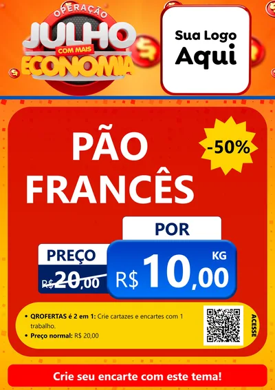 Modelo de Cartaz para Cartaz A4 Vertical com o tema Operação Julho Com Mais Economia para Padaria