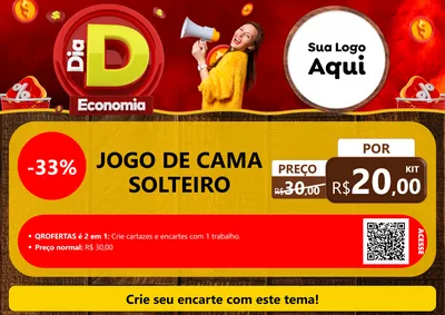 Modelo de Cartaz para Cartaz A4 Horizontal com o tema Dia D Economia para Cama, Mesa e Banho