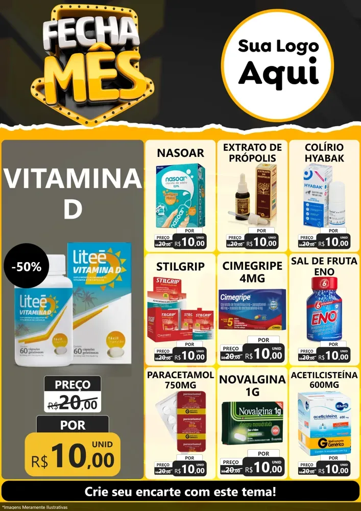 Modelo de Encarte para Encarte A4 Vertical com o tema Fecha Mês para Farmácia