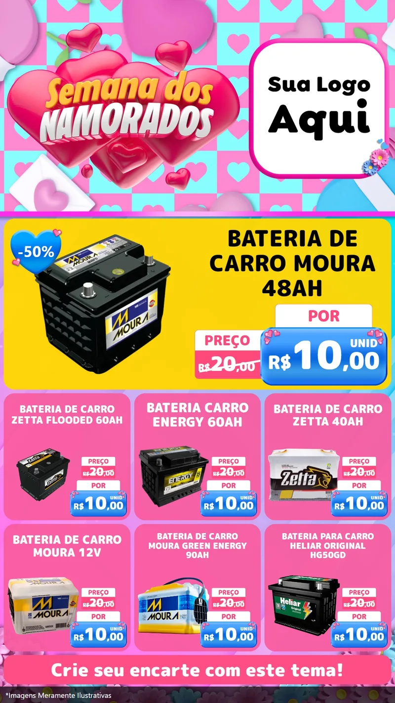 Modelo de Rede Social para Stories com o tema Semana dos Namorados para Baterias Elétricas