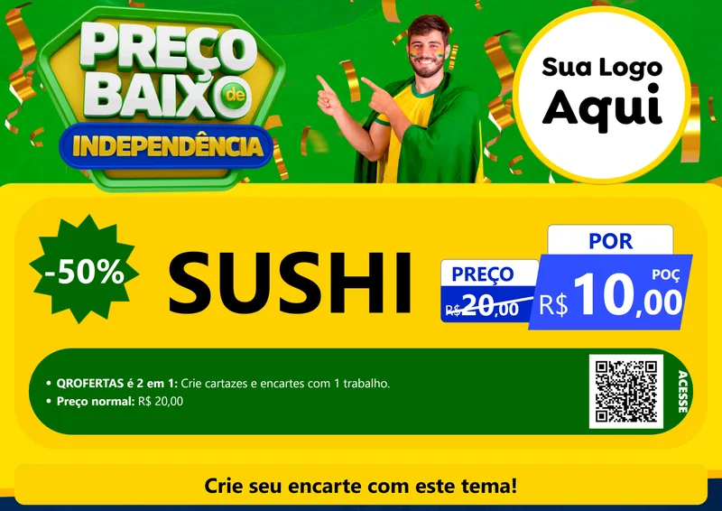 Modelo de Cartaz para Cartaz A4 Horizontal com o tema Preço Baixo de Independência para Comida japonesa