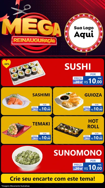 Modelo de TV para TV Vertical com o tema Mega Reinauguração para Comida japonesa