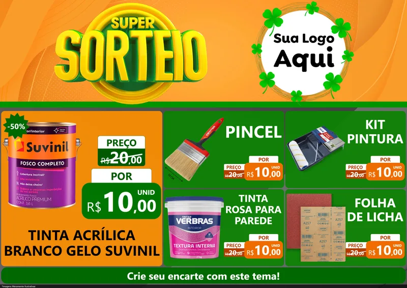 Modelo de Encarte para Encarte A4 Horizontal com o tema Super Sorteio para Tintas e Ferramentas