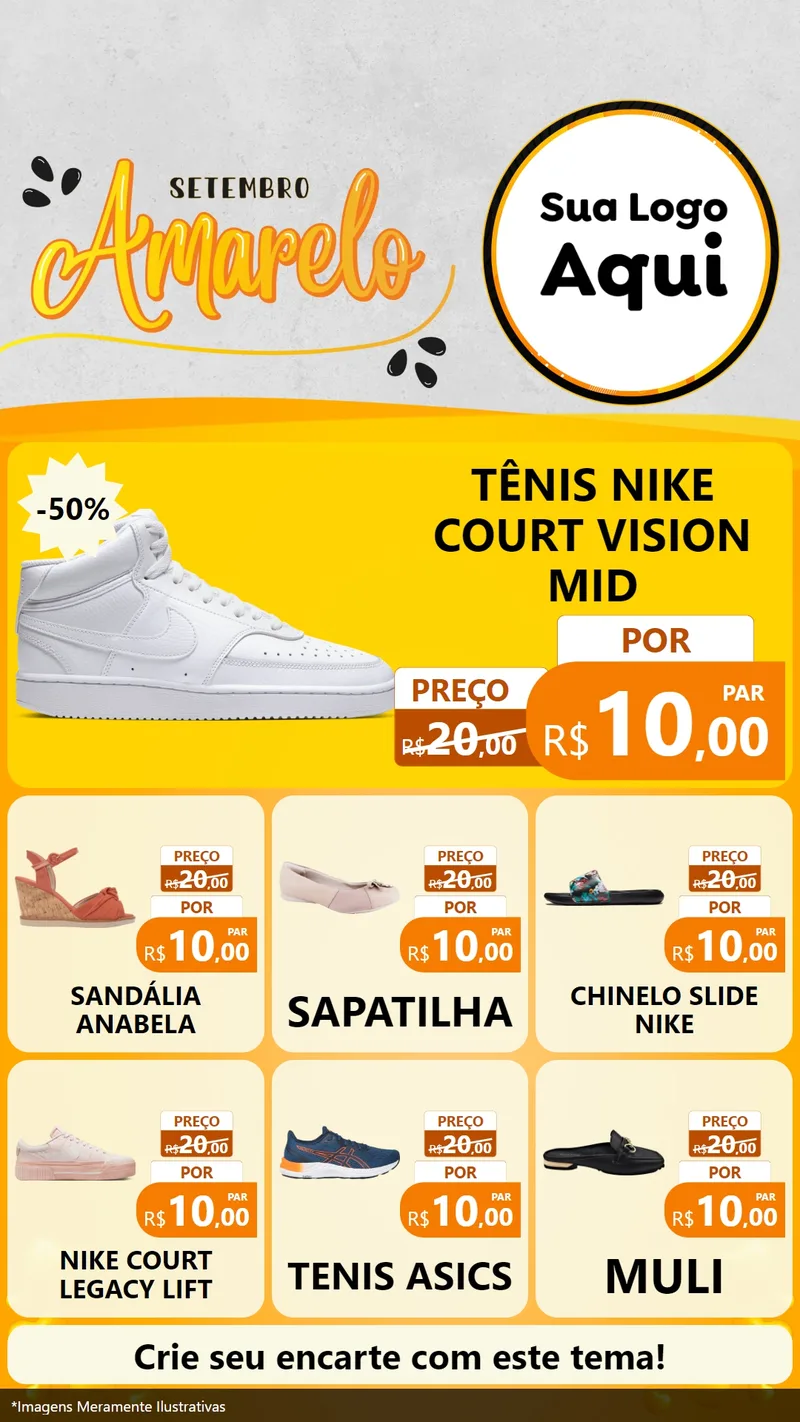 Modelo de Rede Social para Stories com o tema Setembro Amarelo para Calçados