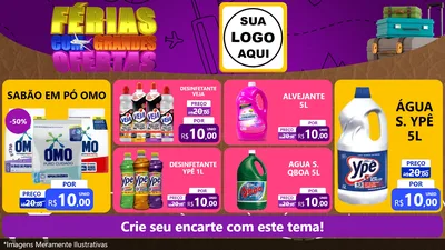 Modelo de TV para TV Horizontal com o tema Férias com Grandes Ofertas para Produtos de Limpeza