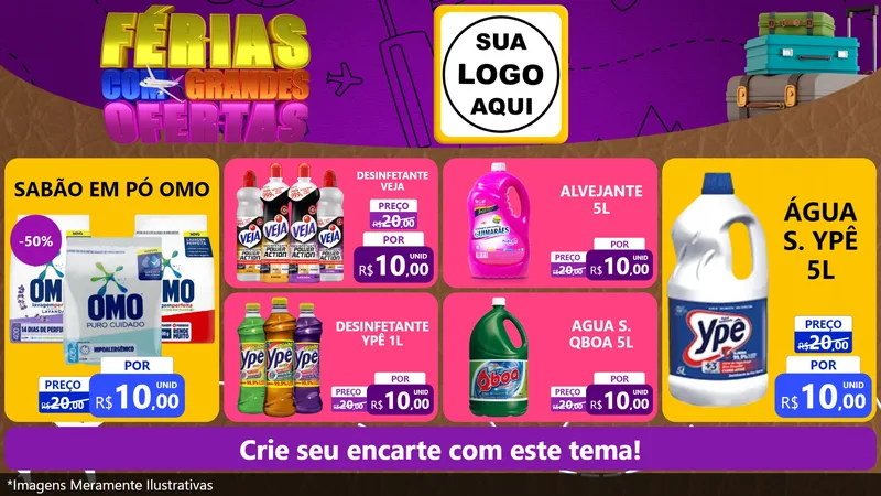 Modelo de TV para TV Horizontal com o tema Férias com Grandes Ofertas para Produtos de Limpeza