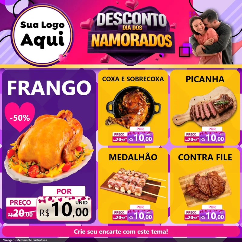 Modelo de Rede Social para Feed Facebook com o tema Desconto Dia dos Namorados para Assados
