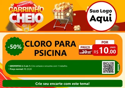 Modelo de Cartaz para Cartaz A4 Horizontal com o tema Promoção carrinho cheio para Produtos para Piscina