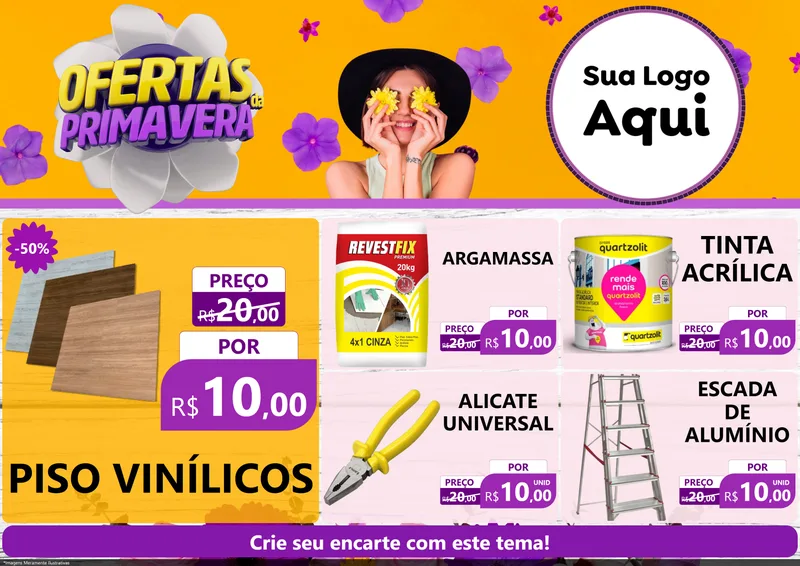 Modelo de Encarte para Encarte A4 Horizontal com o tema Ofertas Da Primavera para Material para Construção