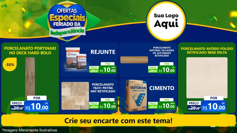 Modelo de TV para TV Horizontal com o tema Ofertas Especiais Feriado da Independência para Pisos e revestimentos