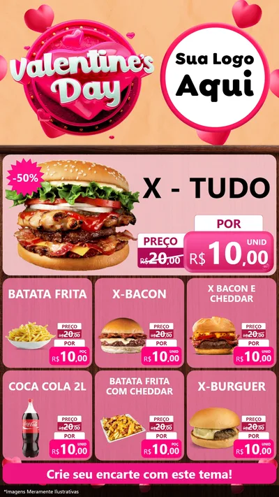 Modelo de Rede Social para Stories com o tema Valentine's Day para Hamburgueria