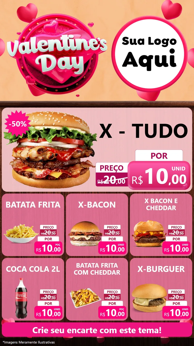 Modelo de Rede Social para Stories com o tema Valentine's Day para Hamburgueria