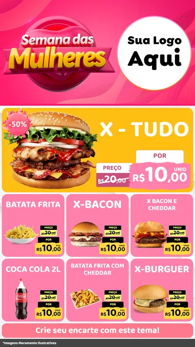 Modelo de Rede Social para Stories com o tema Semana das Mulheres para Hamburgueria