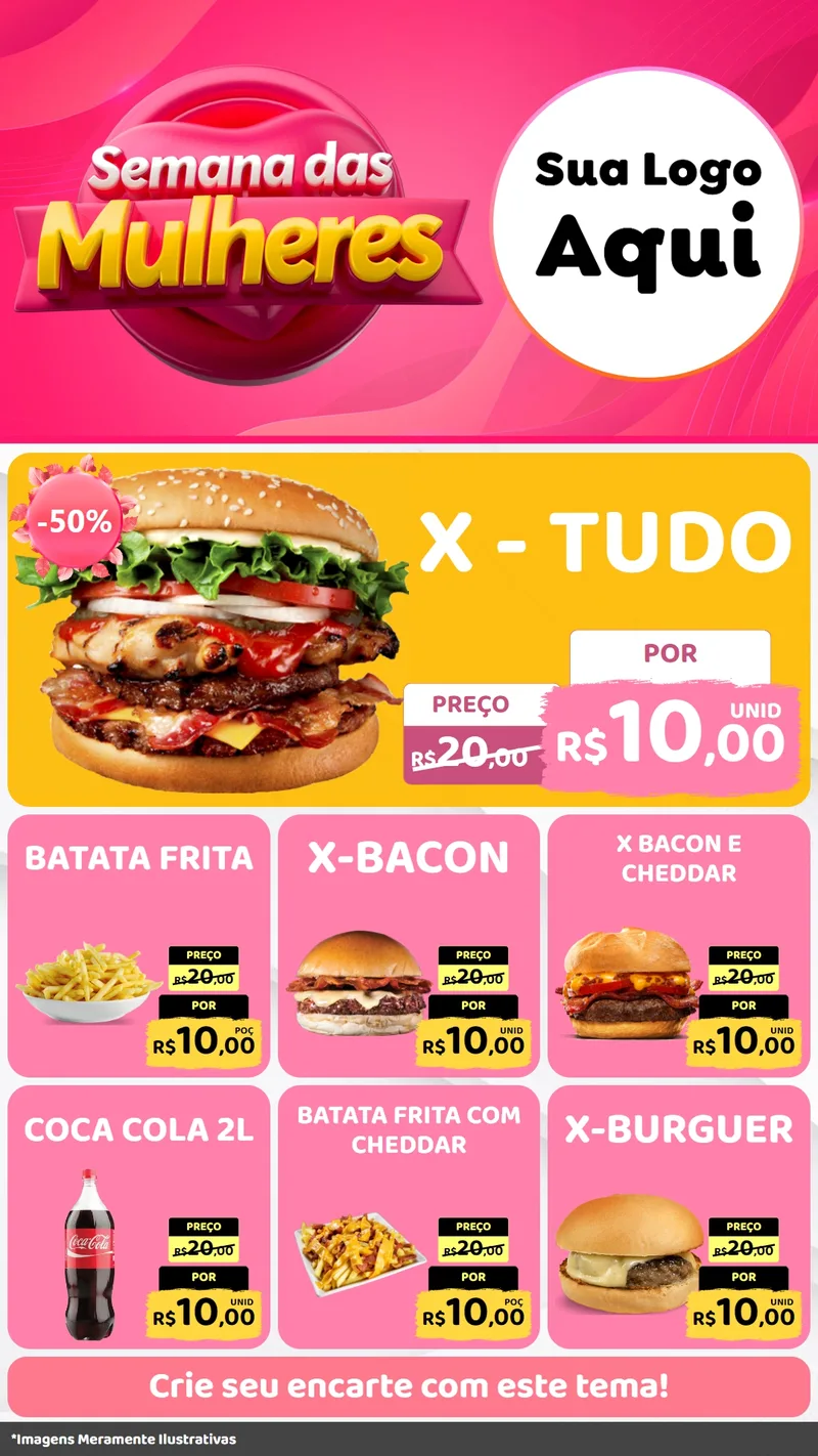 Modelo de Rede Social para Stories com o tema Semana das Mulheres para Hamburgueria