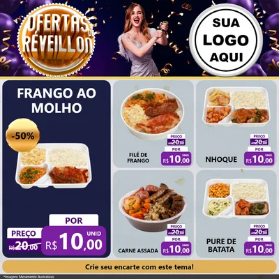 Modelo de Rede Social para Feed Facebook com o tema Ofertas de Réveillon para Restaurante