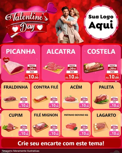 Modelo de Rede Social para Feed Instagram com o tema Valentine's Day para Açougue
