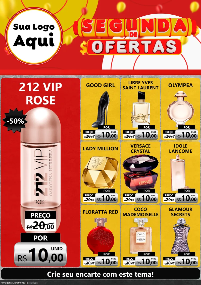 Modelo de Encarte para Encarte A4 Vertical com o tema Segunda de Ofertas para Perfumes