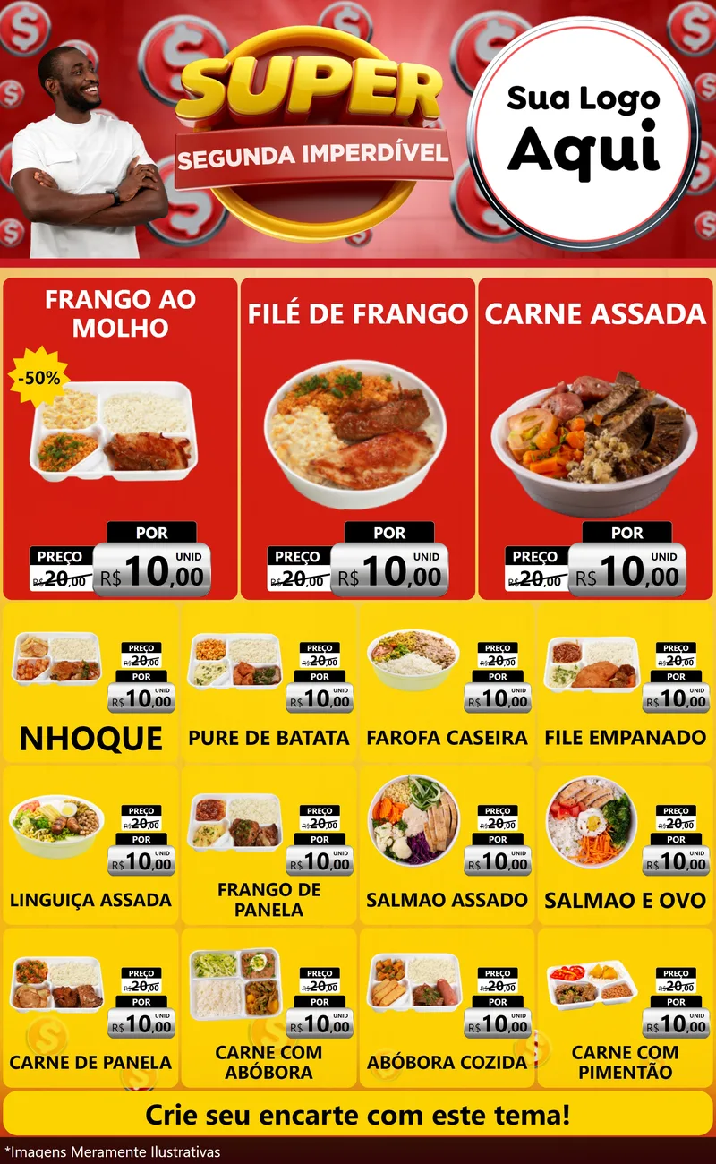 Modelo de Encarte para Encarte Grande com o tema Super Segunda Imperdível para Restaurante