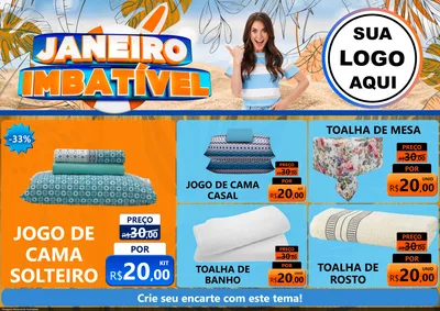 Modelo de Encarte para Encarte A4 Horizontal com o tema Janeiro Imbatível para Cama, Mesa e Banho