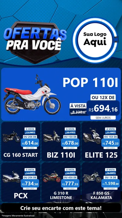 Modelo de Rede Social para Stories com o tema Ofertas Para Você - Auto e Motopeças para Concessionaria de Motos