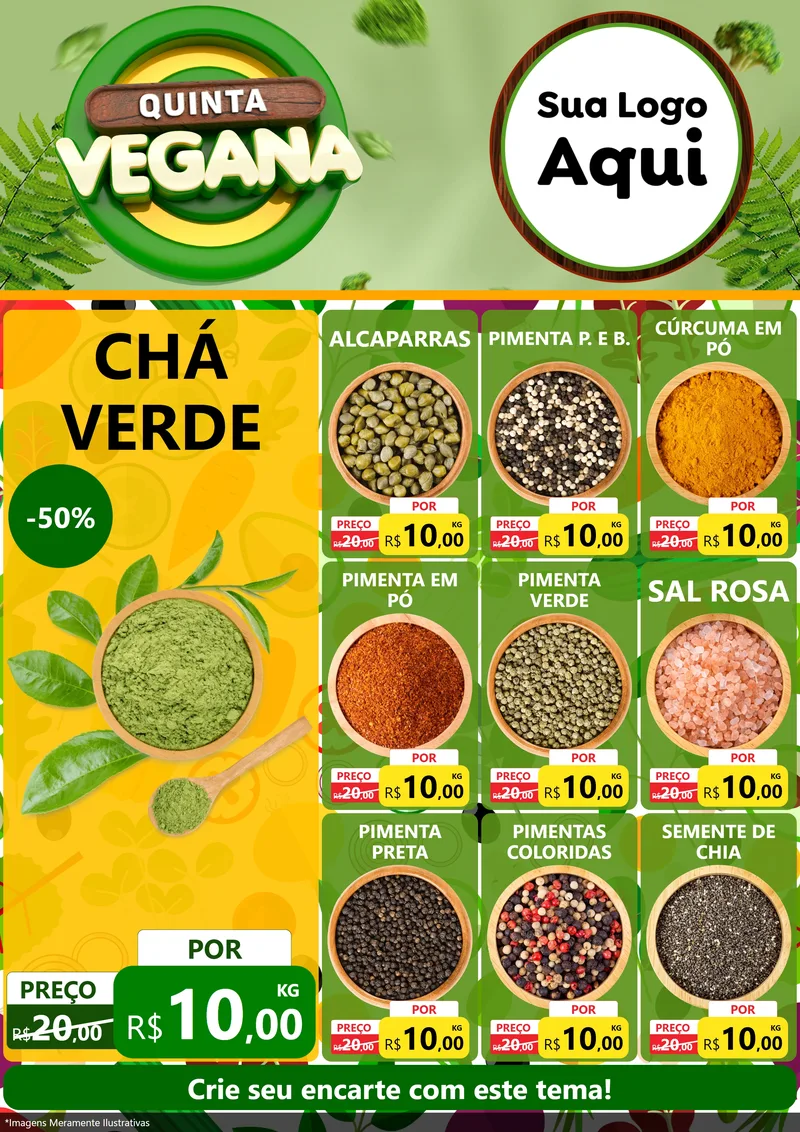 Modelo de Encarte para Encarte A4 Vertical com o tema Quinta Vegana para Produtos Naturais