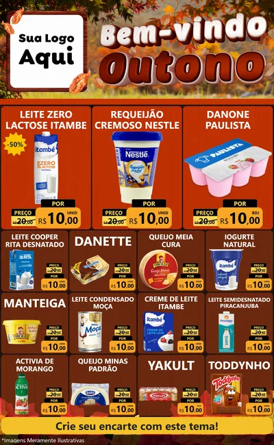 Modelo de Encarte para Encarte Grande com o tema Bem-vindo Outono para Frios e Laticínios