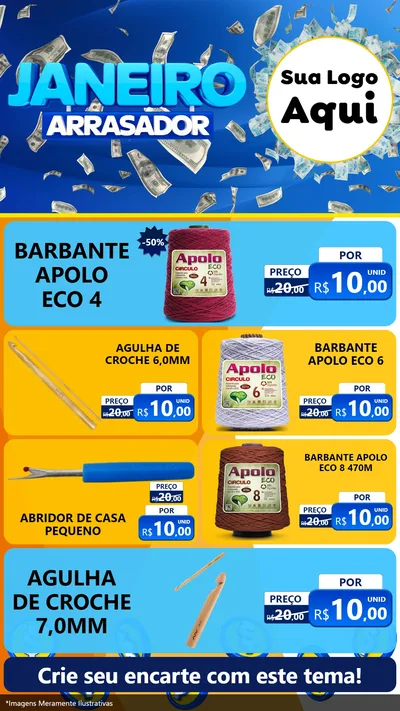 Modelo de TV para TV Vertical com o tema Janeiro Arrasador para Armarinho e Aviamentos