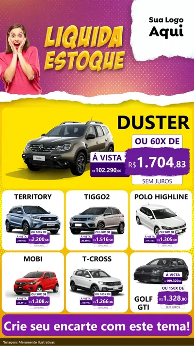 Modelo de Rede Social para Stories com o tema Liquida estoque para Concessionaria de Carros