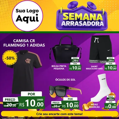 Modelo de Rede Social para Feed Facebook com o tema Semana Arrasadora para Roupas e acessórios