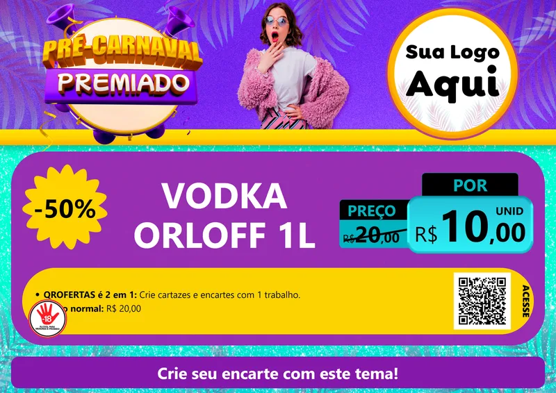 Modelo de Cartaz para Cartaz A4 Horizontal com o tema Pré-Carnaval Premiado para Distribuidora de bebidas