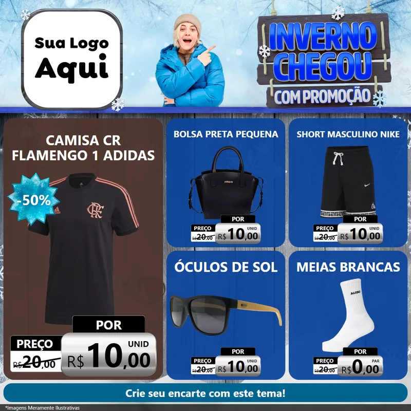 Modelo de Rede Social para Feed Facebook com o tema Inverno Chegou Com Promoção para Roupas e acessórios