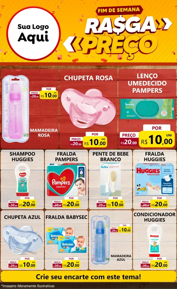 Modelo de Encarte para Encarte Grande com o tema Fim de Semana Rasga Preços para Bebês