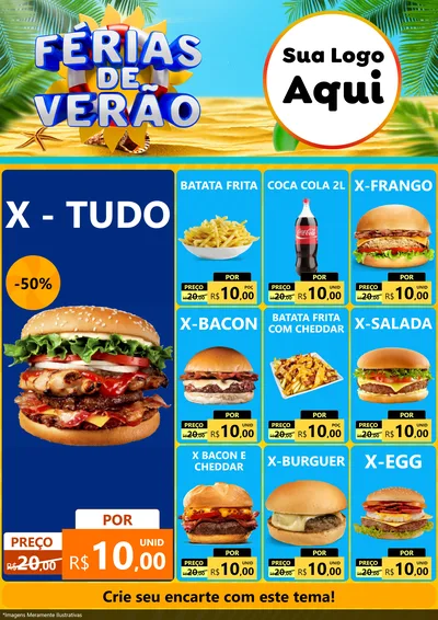 Modelo de Encarte para Encarte A4 Vertical com o tema Férias de Verão para Hamburgueria
