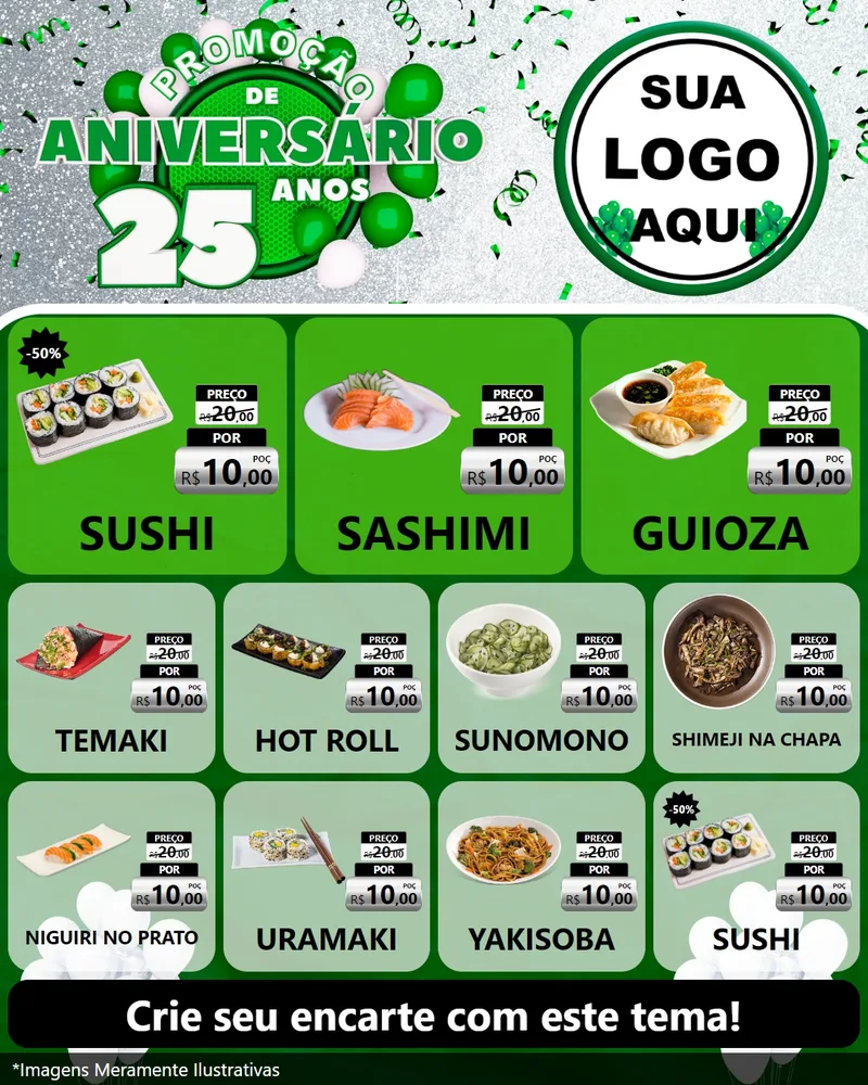 Modelo de Rede Social para Feed Instagram com o tema Promoção de Aniversário - 25 Anos para Comida japonesa