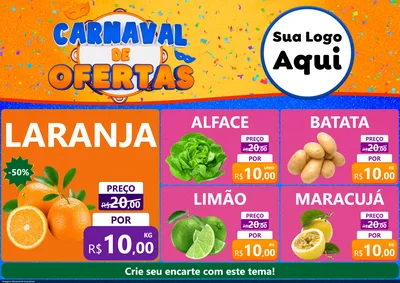 Modelo de Encarte para Encarte A4 Horizontal com o tema Carnaval de Ofertas para Hortifrúti