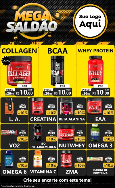Modelo de Encarte para Encarte Grande com o tema Mega Saldão para Suplementos alimentares