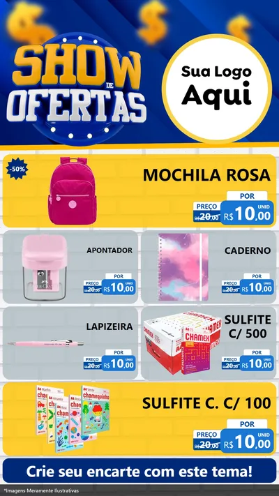 Modelo de TV para TV Vertical com o tema Show de Ofertas para Papelaria
