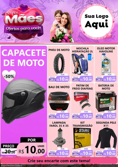 Modelo de Encarte para Encarte A4 Vertical com o tema Dia das Mães Ofertas para Você! para Moto peças