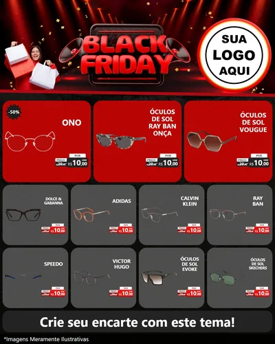Modelo de Rede Social para Feed Instagram com o tema Black Friday para Óticas