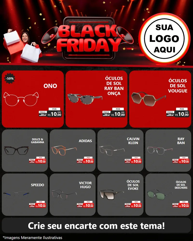 Modelo de Rede Social para Feed Instagram com o tema Black Friday para Óticas
