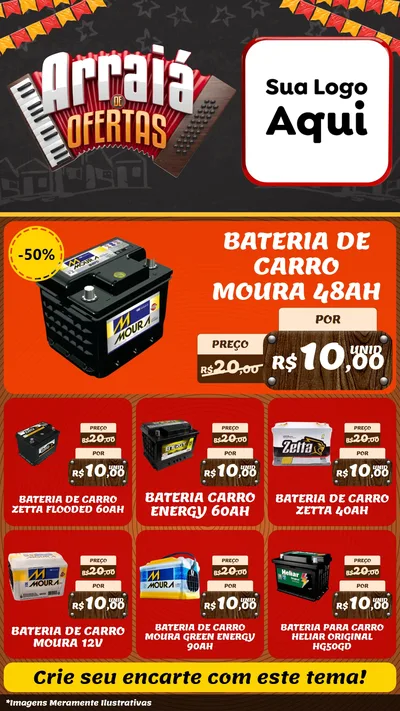 Modelo de Rede Social para Stories com o tema Arraiá de Ofertas - Junina para Baterias Elétricas