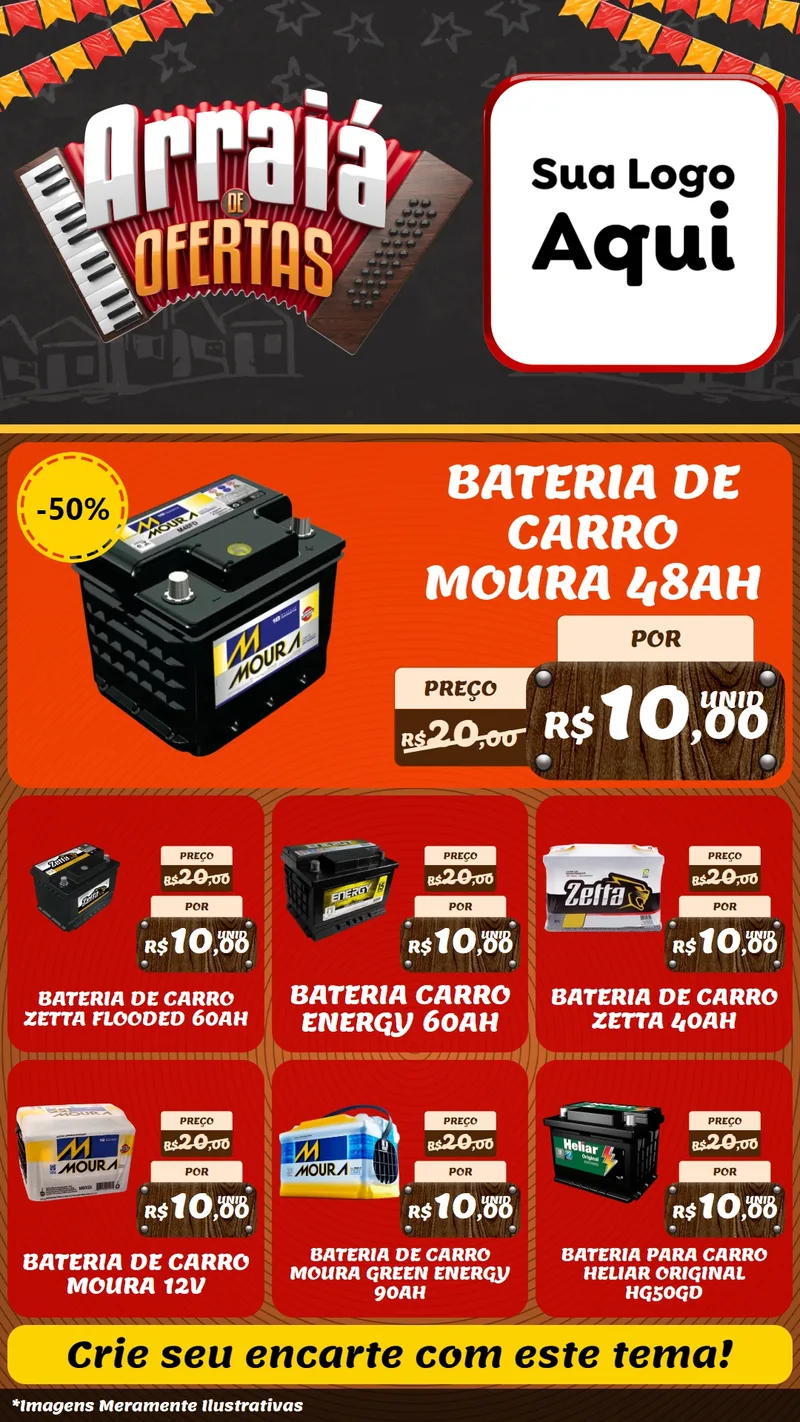 Modelo de Rede Social para Stories com o tema Arraiá de Ofertas - Junina para Baterias Elétricas