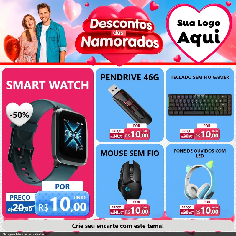 Modelo de Rede Social para Feed Facebook com o tema Descontos dos Namorados para Informática