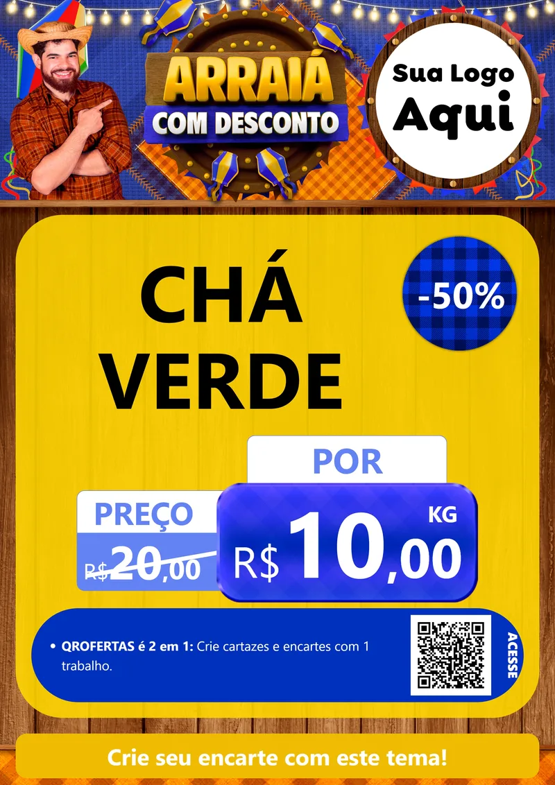 Modelo de Cartaz para Cartaz A4 Vertical com o tema Arraiá Com Desconto para Produtos Naturais