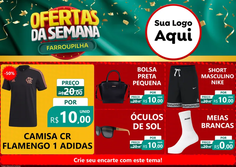 Modelo de Encarte para Encarte A4 Horizontal com o tema Ofertas da Semana Farroupilha para Roupas e acessórios