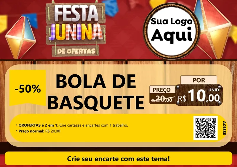 Modelo de Cartaz para Cartaz A4 Horizontal com o tema Festa Junina de Ofertas para Artigos Esportivos